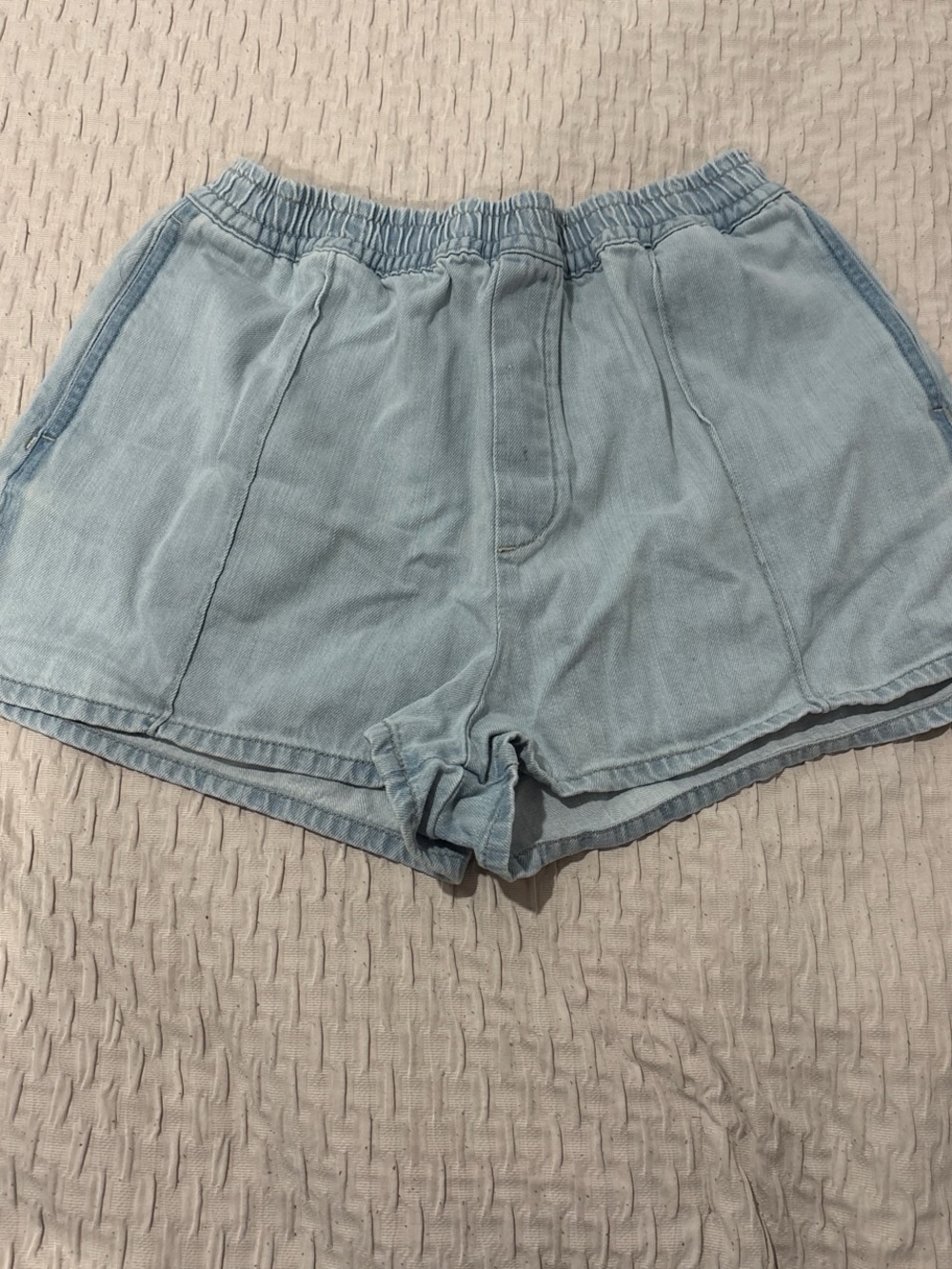 Zara Light Blue Elastic-Waist Denim Shorts